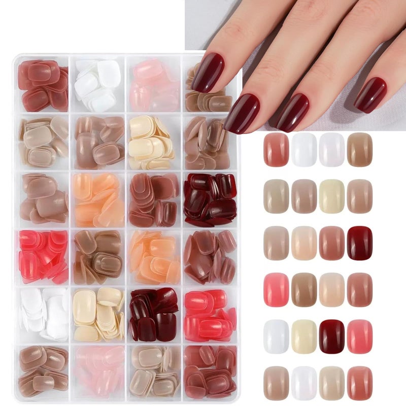 Maigitur 576Pcs Short Square Press on Nails Fall Glue on Nails 24 Solid Color Stick on Nail with Designs Glossy Artificial Fake Nails Full Cover Reusable Acrylic False Nail for Women Girls Nail Art DIY - Image 3